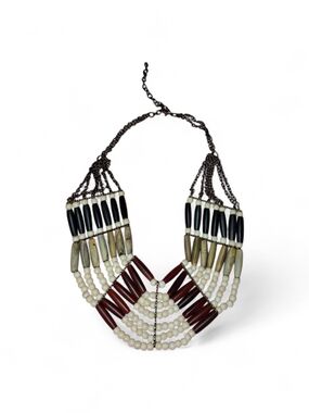 Native American-style Natural Wood Beaded Statement Necklace